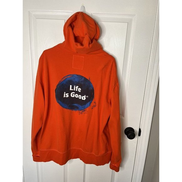 Life Is Good Men's Hoodie Size L Orange Full Zip Large Logo On Back - Picture 6 of 7
